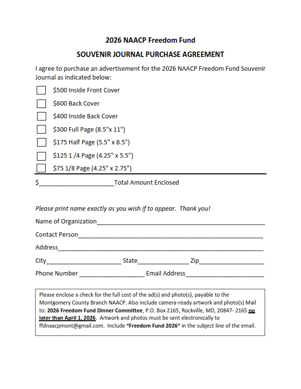 NAACP Freedom Fund Dinner 2026 Sponsor Form